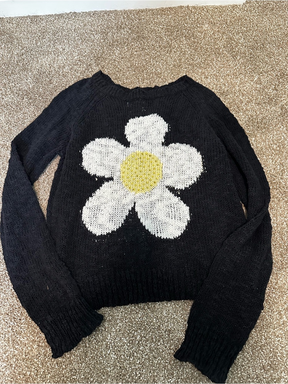 Vintage Limited Too Justice Girls Black Daisy Knit Sweater